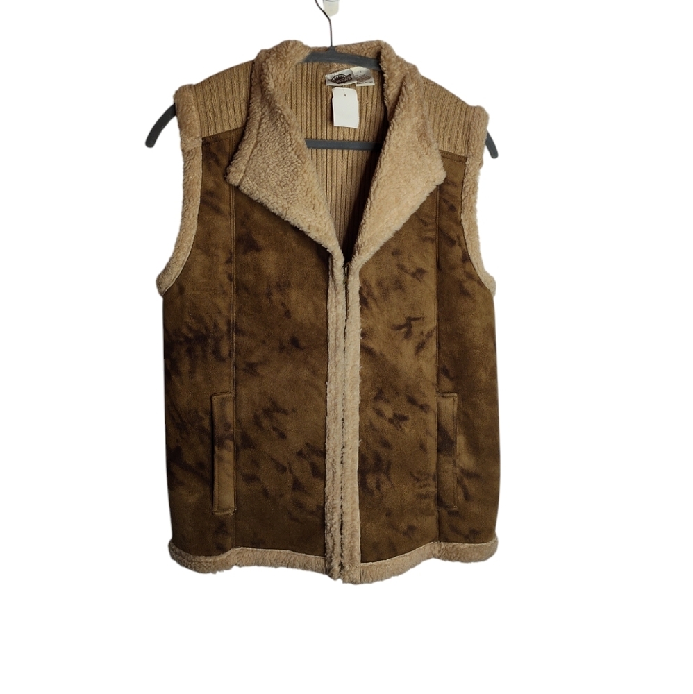 NWT Deadstock Vintage Rods Western Wear Faux Suede Sherpa Women's Vest L